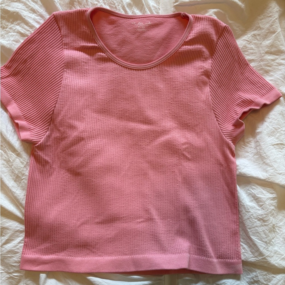 Urban Outfitters Pink Ribbed Short Sleeve Tee